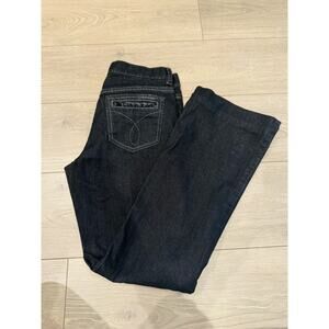 Calvin Klein Flare Jeans Womens 4 27 Dark Wash black Sequin Back Pockets pants